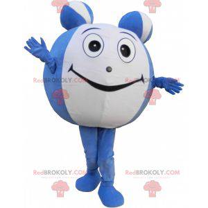 Mascot gigantische blauwe en witte bal. Ronde mascotte -